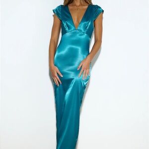 Elegant Teal Satin Gown